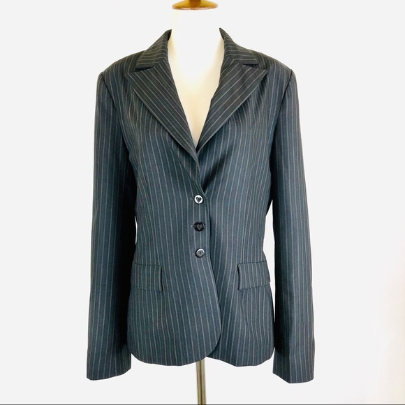 Rebecca Taylor gray pinstripe blazer wool blend size 10 - Picture 1 of 8